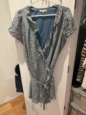 Madewell Blue Floral Wrap Dress with Ruffle Detail